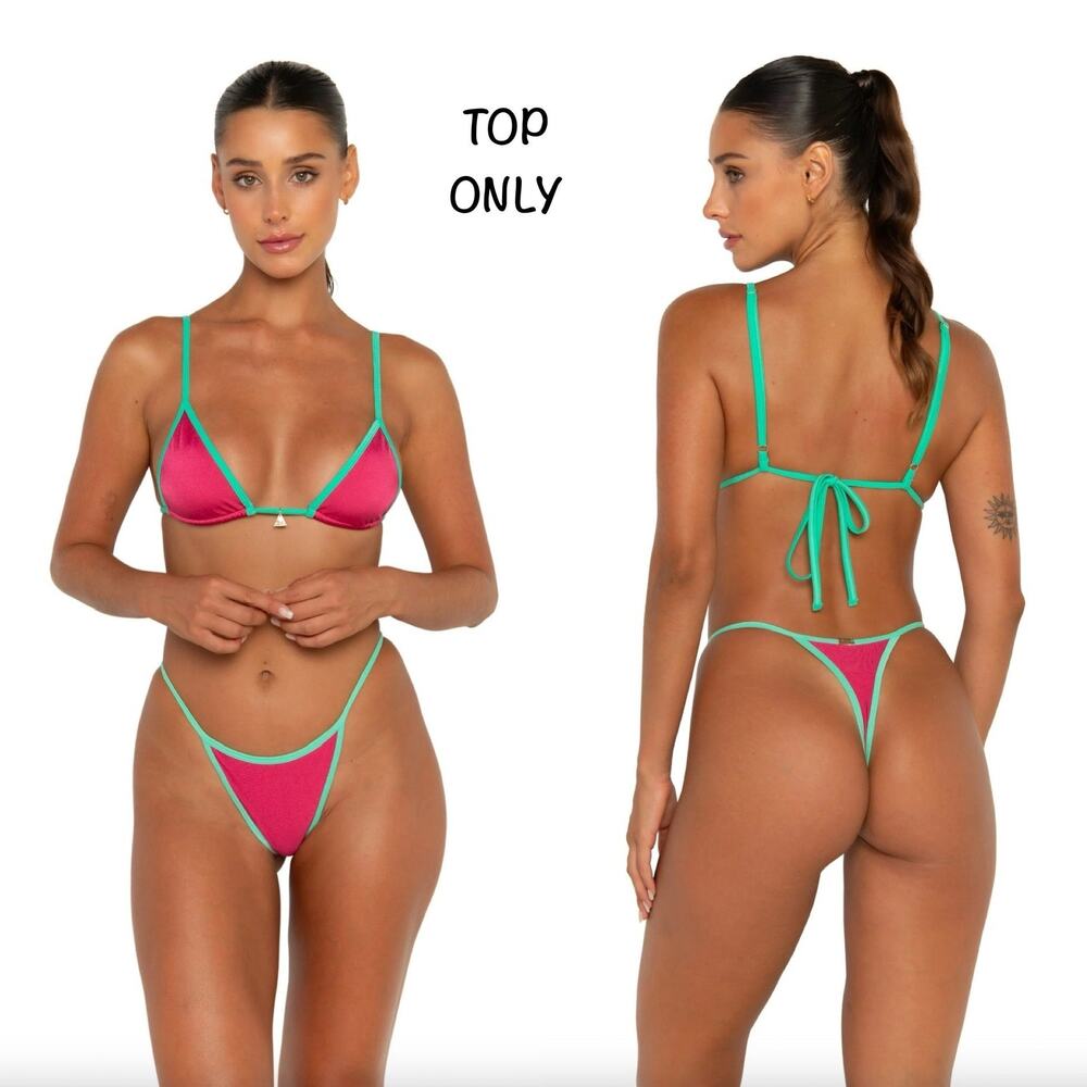 FAE Swim Lumi Micro Triangle Bralette Bikini Top - Watermelon - Sz L NWT